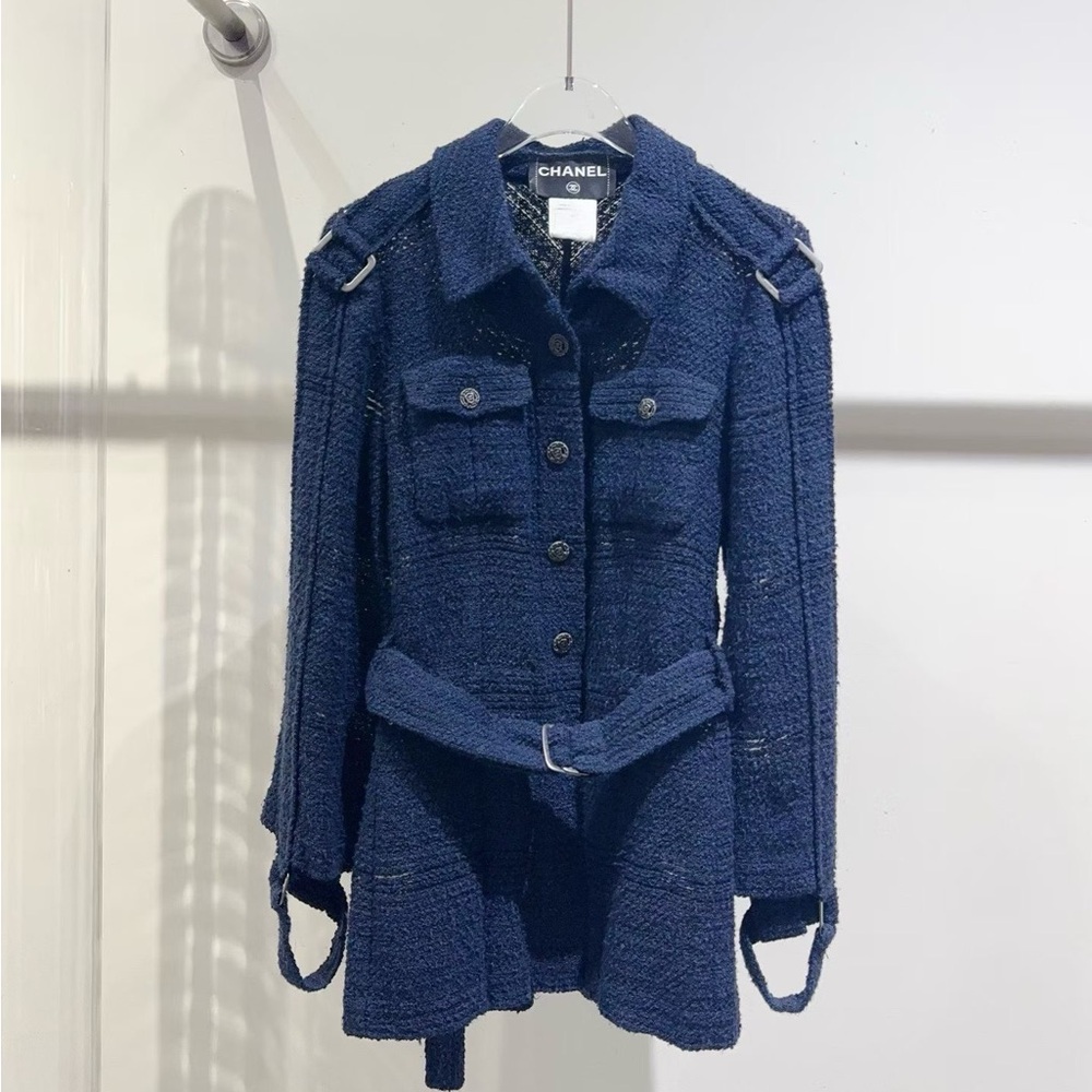 Authentic Chanel Dark Blue Textured Women's Blazer